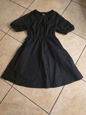Classic Black Puff-Sleeve Midi Dress by Unknown Brand